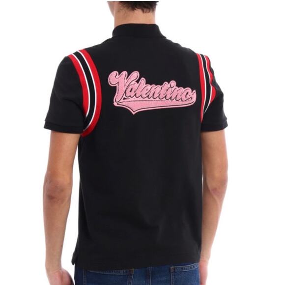 Valentino Striped Armholes Polo Shirt with Patch Men's M Black READ - Picture 1 of 12
